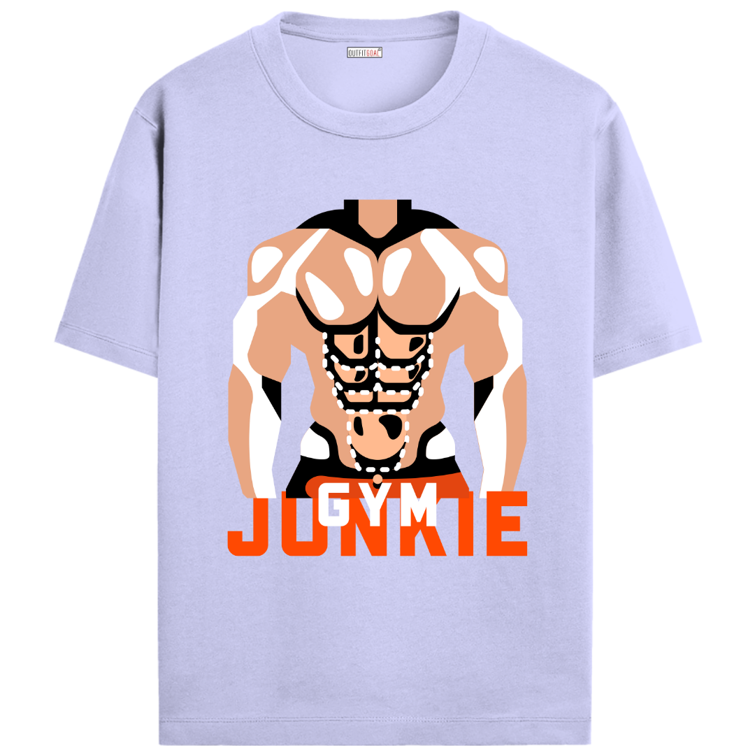 OUTFITGOAL “Gym Junkie” Motivational Gym T-Shirt | Bold Workout Tee | 100% Super Combed Cotton | Bio-Washed Finish | Unisex Fit | Fitness Lifestyle Shirt | High-Performance Gym Apparel | 180 GSM Tee